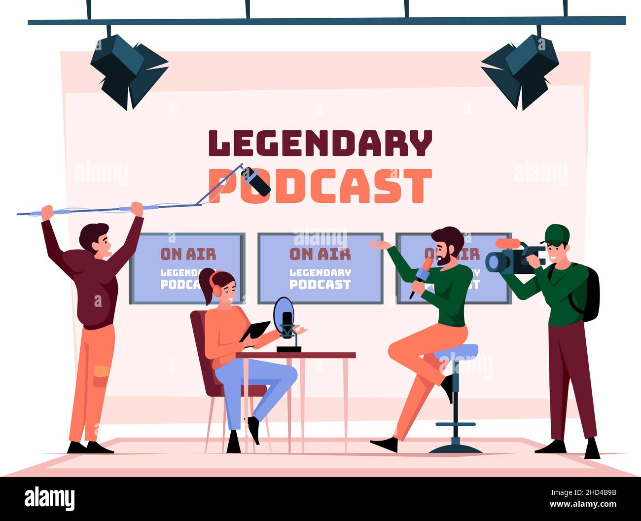 Interview background. Tv or radio show broadcasting speakers talking to