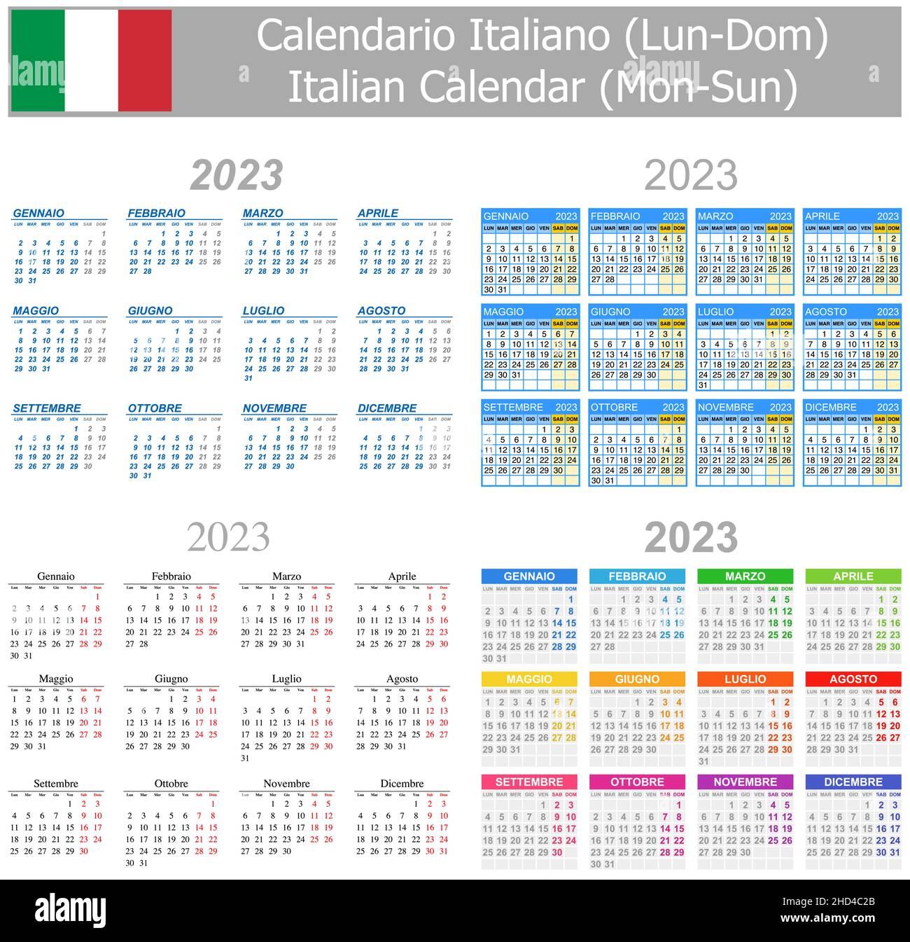 2023-2026 Italian Type-1 Calendar Mon-Sun on white background Stock Vector Image & Art - Alamy