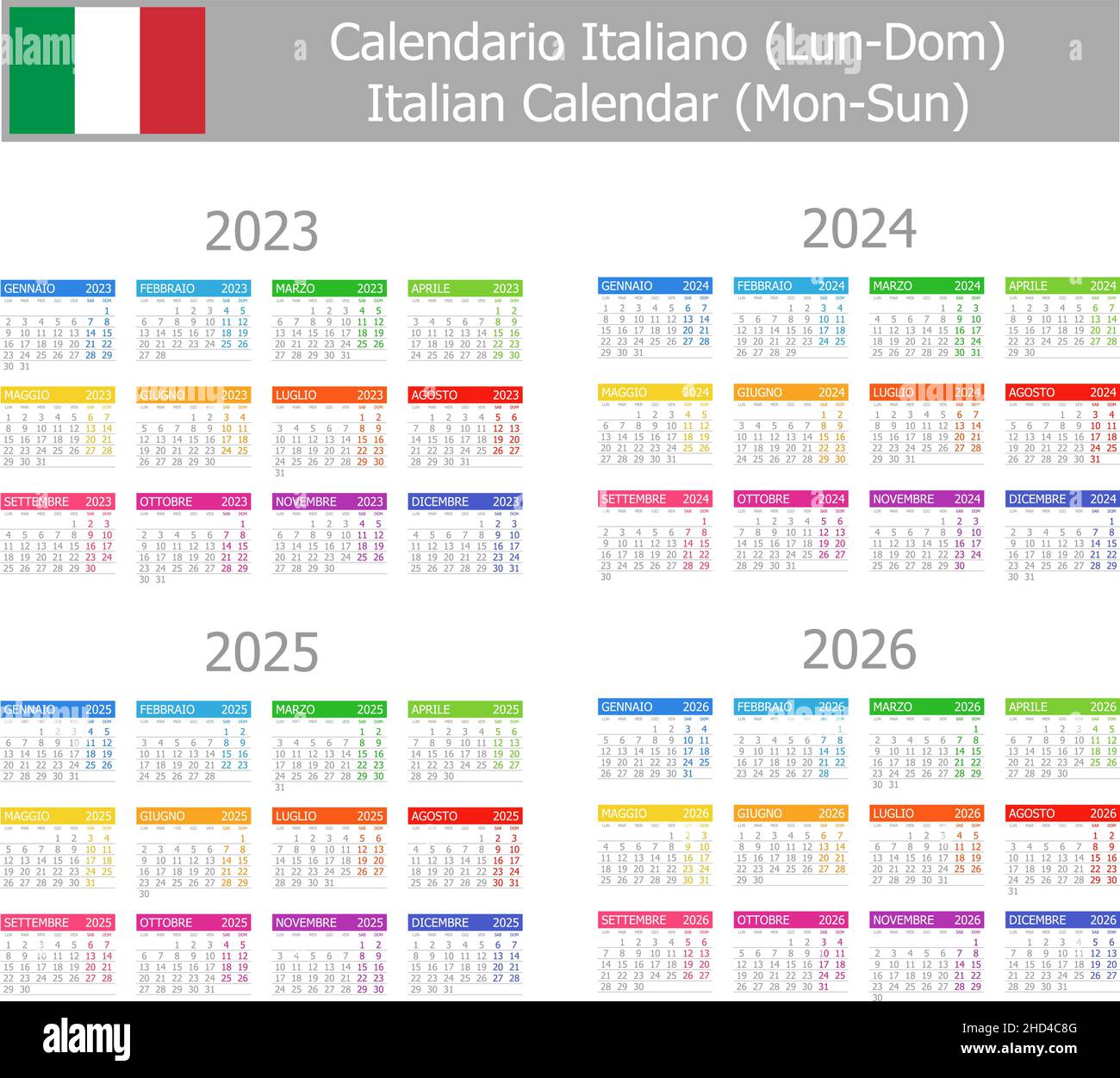 2023-2026 Italian Type-1 Calendar Mon-Sun on white background Stock Vector Image & Art - Alamy