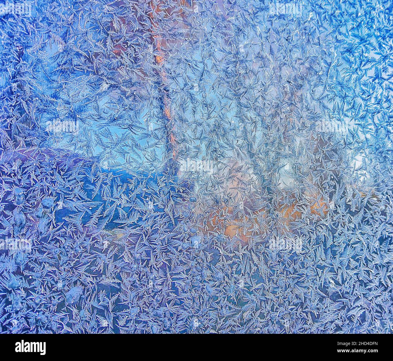frost pattern on a car window on a winter morning Stock Photo