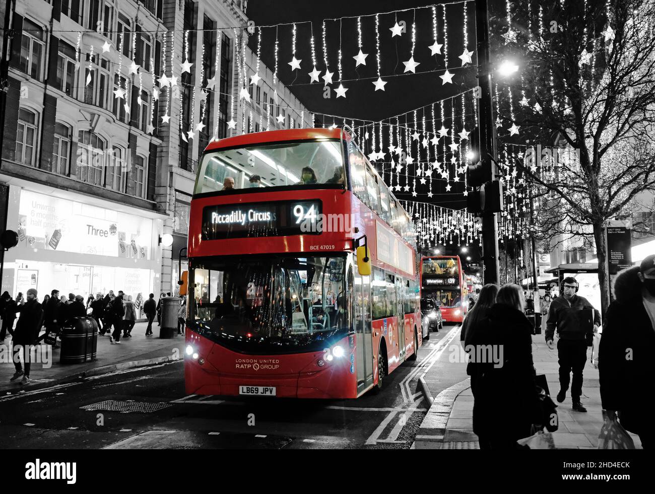 Number 93 Bus to Piccadilly, London (Selective Colour) Stock Photo