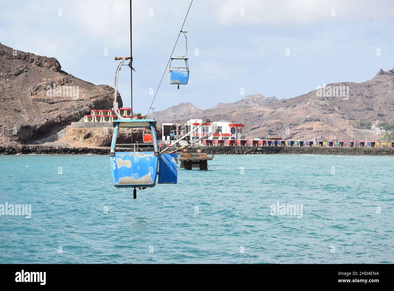 Aden, Yemen. 2nd Jan, 2022. Abandoned facilities of cable cars are seen inside a coastal resort