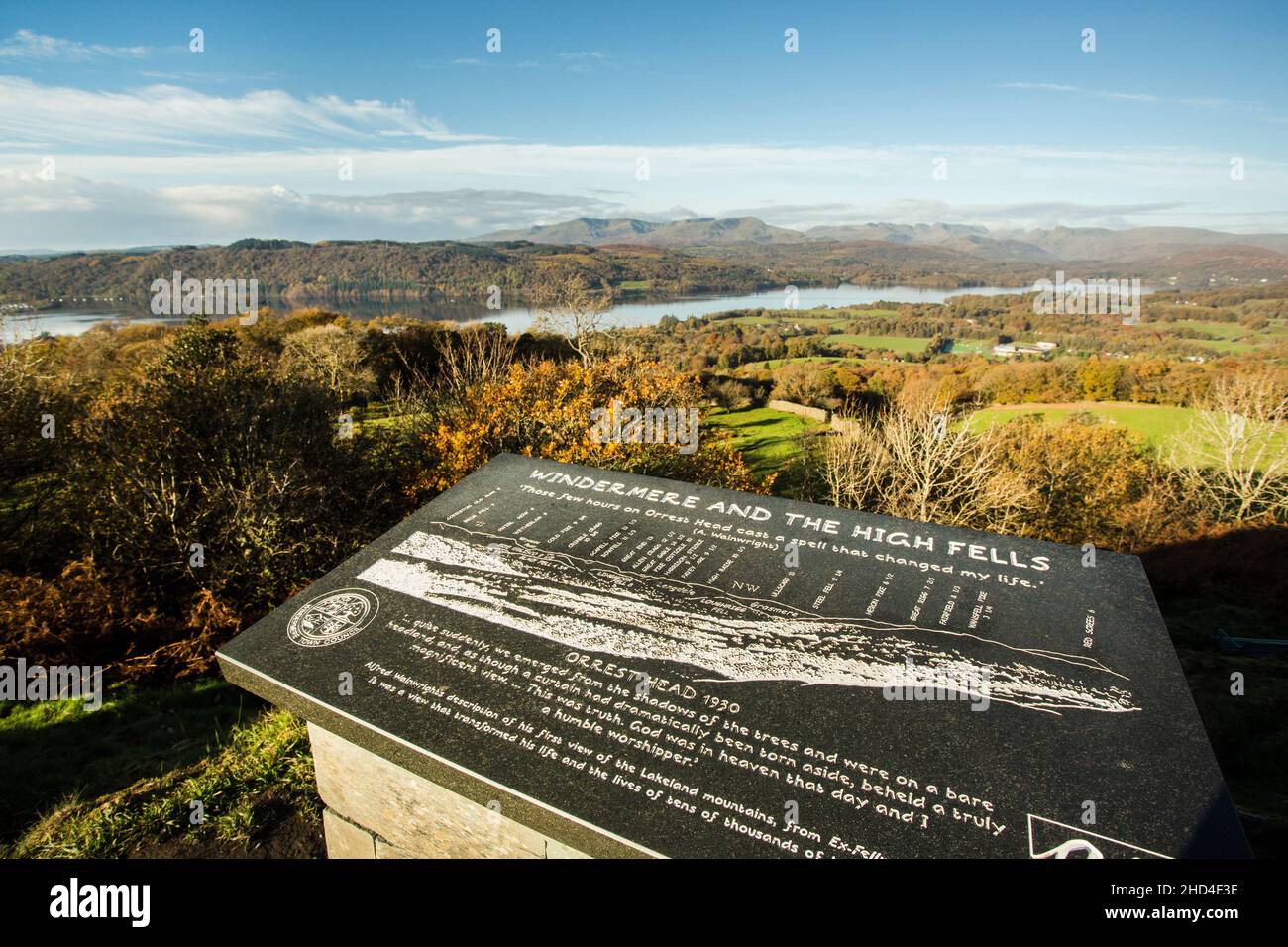 View to Windermere and the high fells from the summit of Orrest Head the Lake District National Park, Cumbria, England Stock Photo