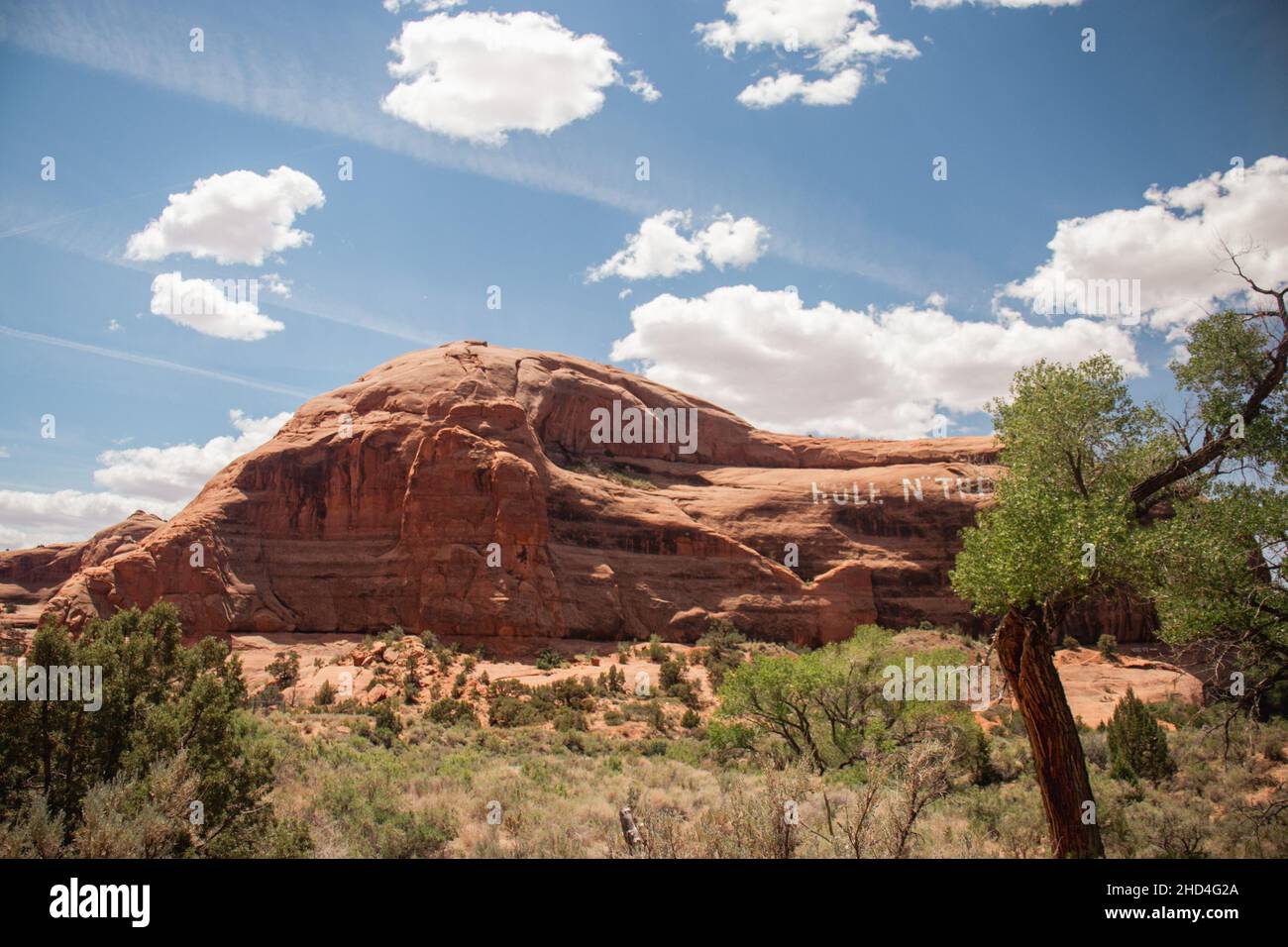 Beautiful view of Hole N' the Rock in the USA on a hot, sunny day Stock Photo