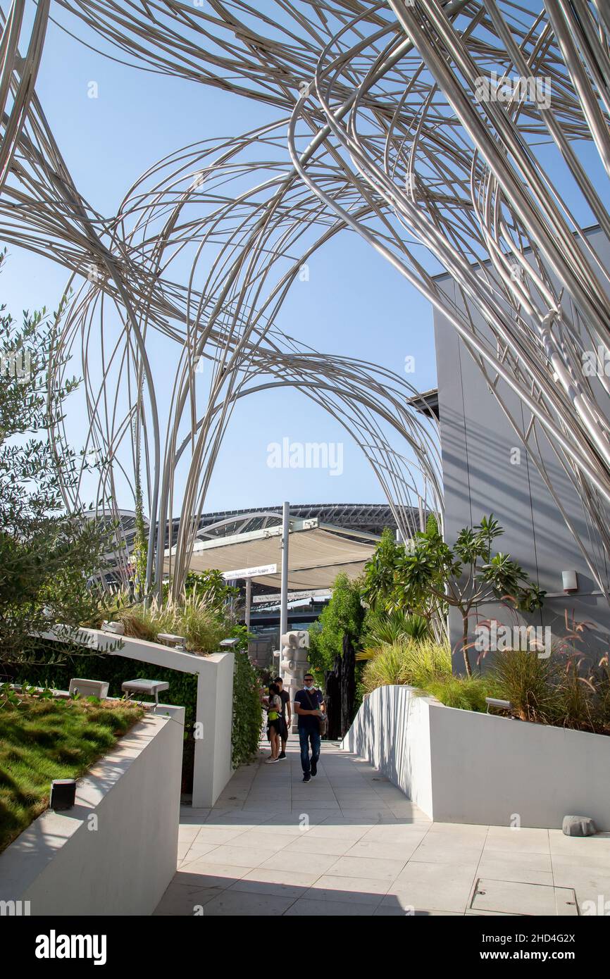 Vertical shot of outside in daytime of Czech Republic Pavilion in Dubai