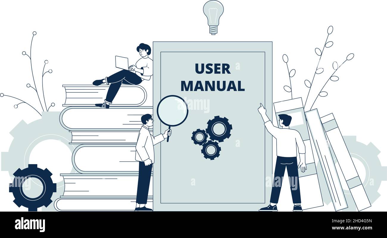 User manual concept. Business guidebooks, instruction workbook. Plan or