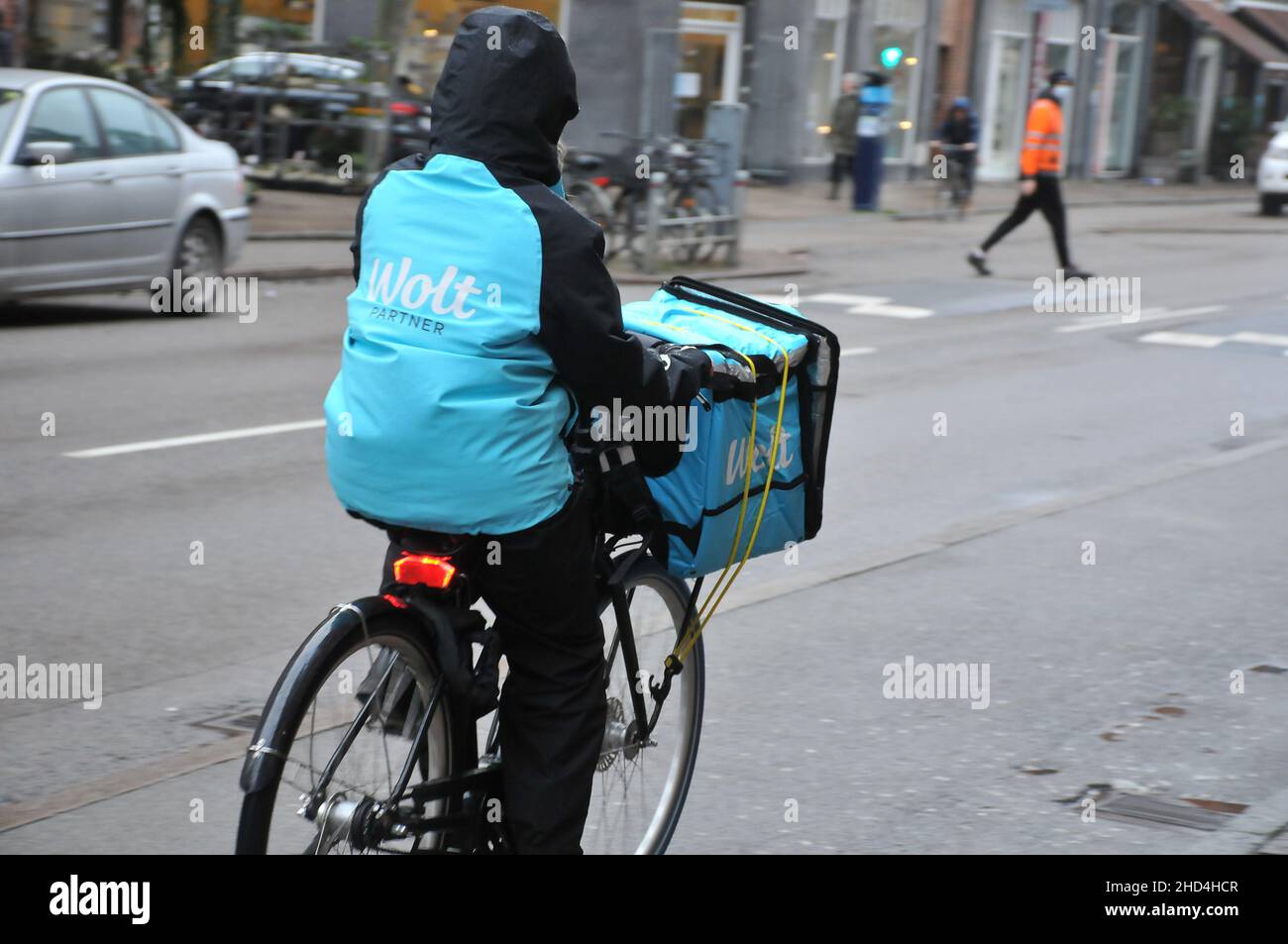Copenhagen/Denmark./03 January 2022/Wolt partner food delivery riders ...