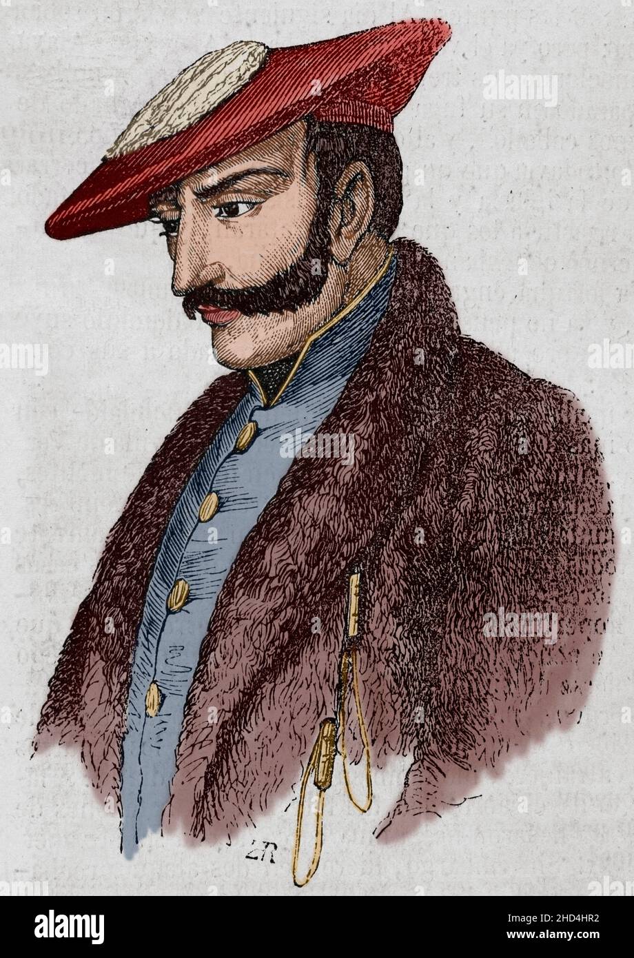 Tomás Zumalacárregui (1788-1835). Spanish military. At the outbreak of the First Carlist War (1833-1840) he joined the army of the pretender Don Carlos, reaching the rank of general. He died during the siege of the city of Bilbao. Portrait. Engraving. Later colouration. Historia General de España by Father Mariana. Madrid, 1853. Stock Photo