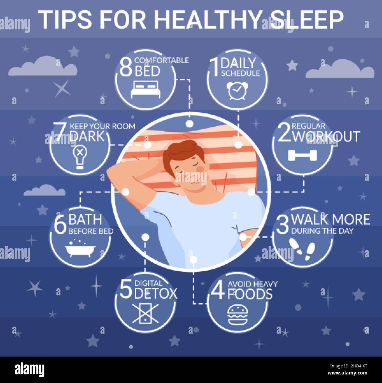Good sleep tips. Better sleeping rules concept, care quality healthy