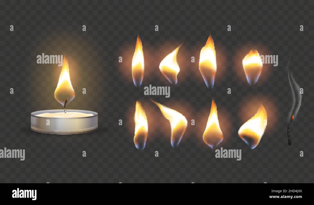 Realistic candle flame. 3d flaming candles, wax burning wick, moving