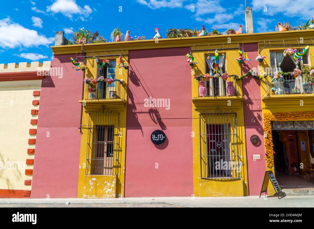 Colonial house with the day of the dead decorations in Oaxaca, Mexico Stock Photo