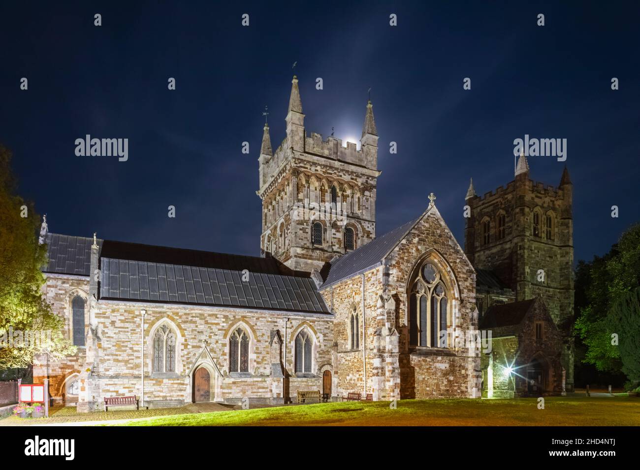 England, Dorset, Wimborne, Wimborne Minster Church at Night Stock Photo