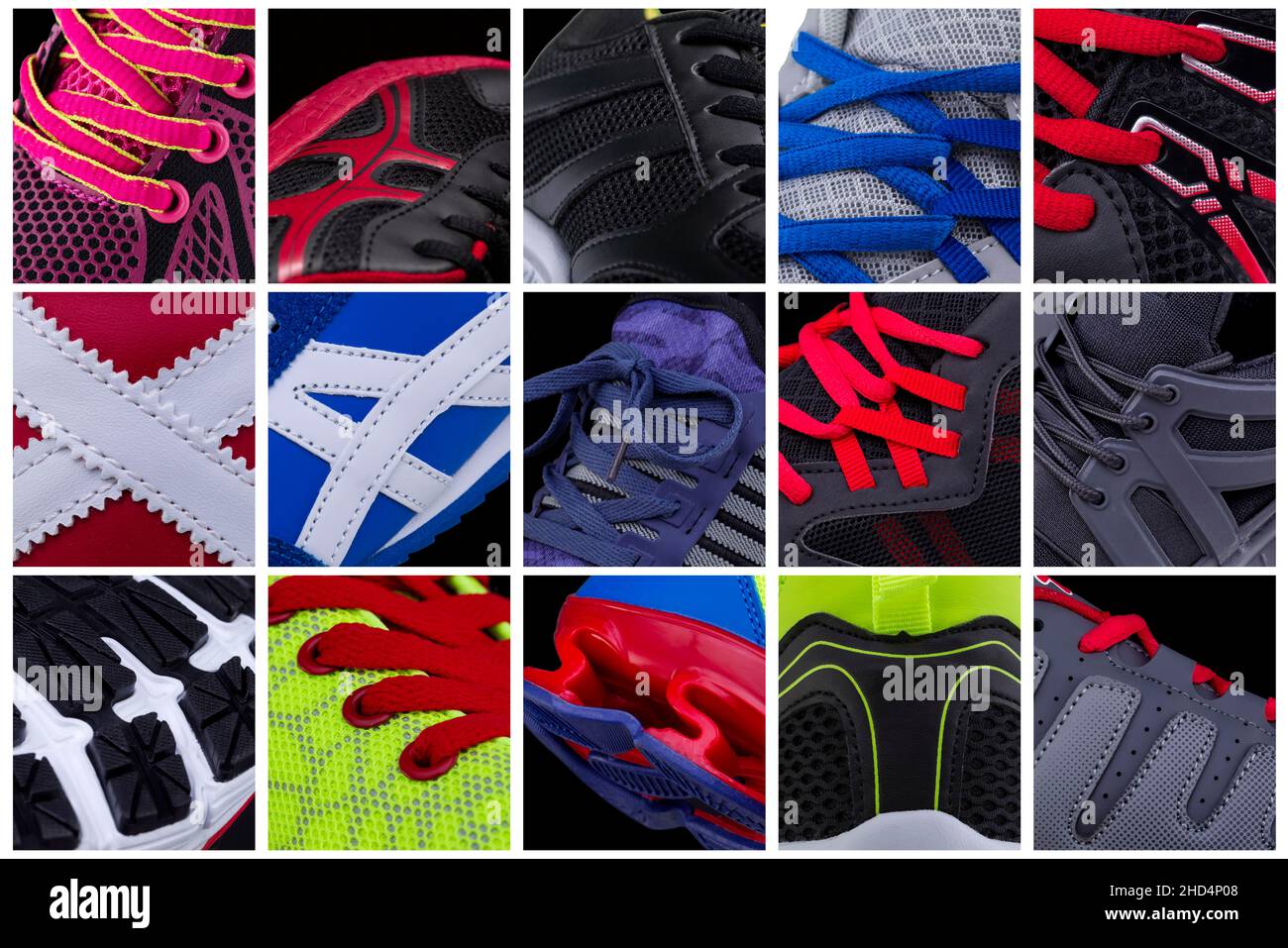 Collage of elements of sneakers. Lots of athletic shoe parts. Different
