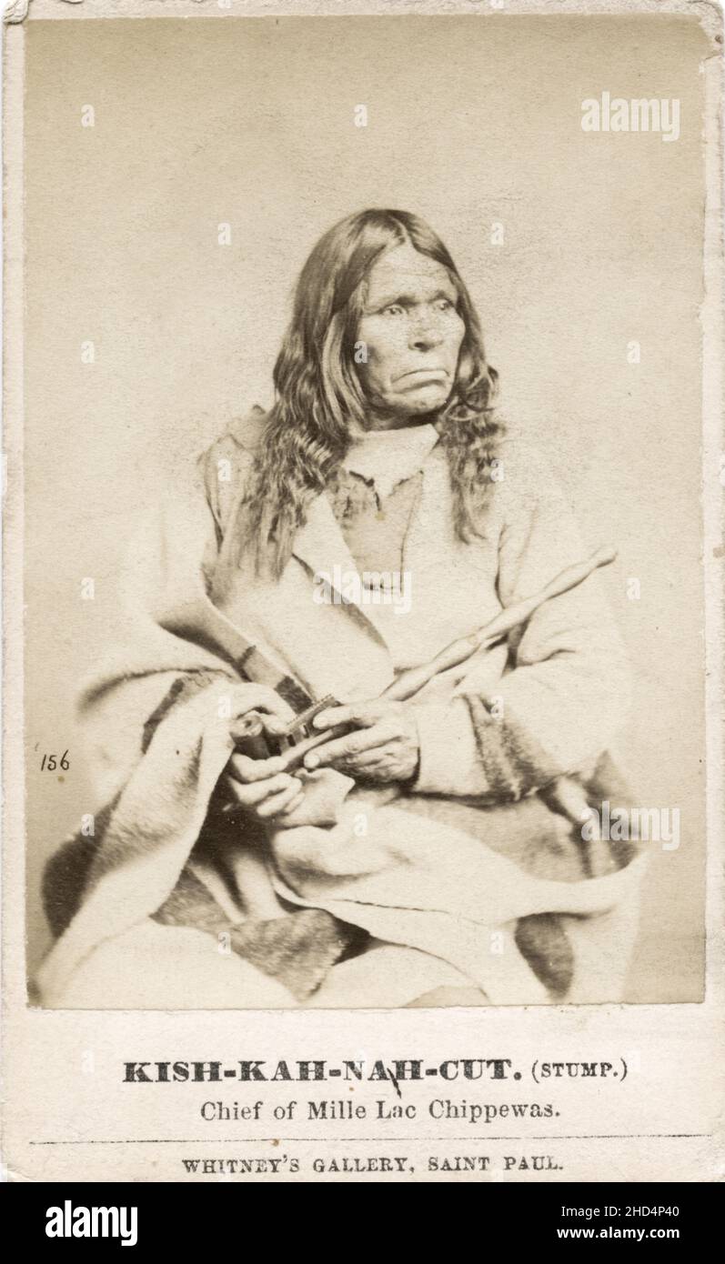 Vintage 19th century photograph:  The Stump aka Kish-Kah-Nah-Cut - Mille Lac Chippewa Chief Stock Photo