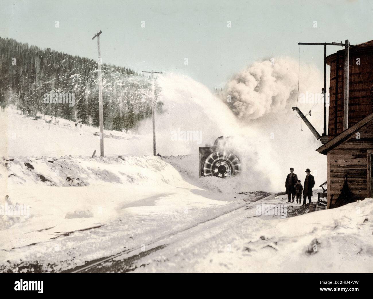 Vintage early 20th century photograph: Colorado Midland Railroad, Hagerman Pass, snow plough. Stock Photo