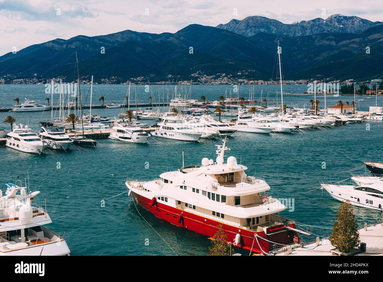 Yachts are moored at the pier. Porto, Montenegro Stock Photo - Alamy