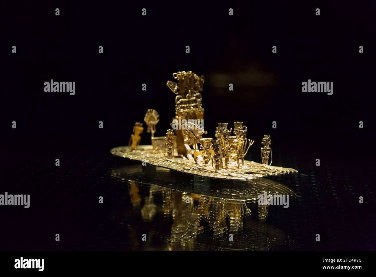 Selective focus shot of Muisca raft on display in the Gold Museum in the city of Bogota, Colombia Stock Photo