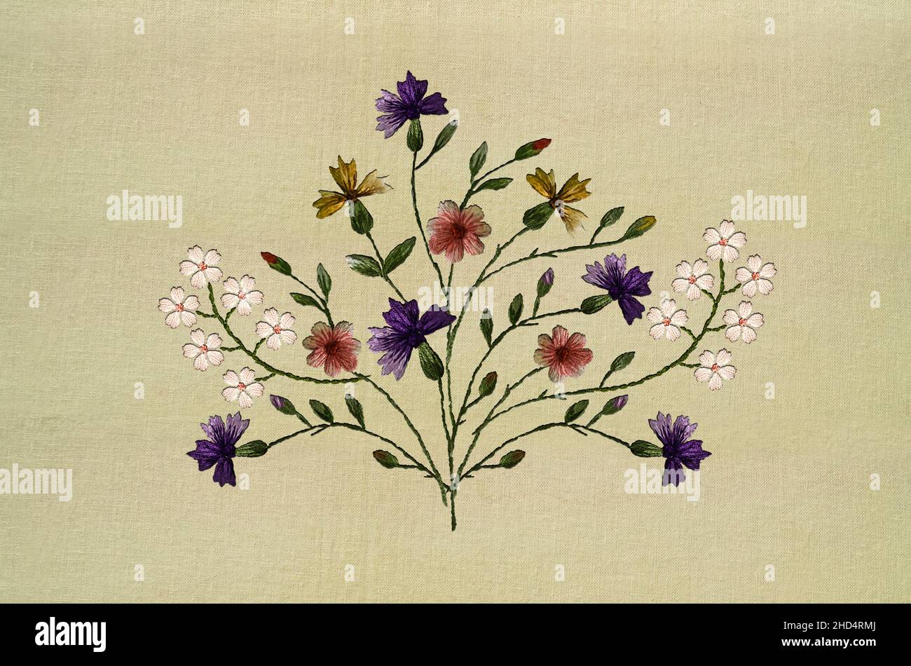 Delicate bouquet of wildflowers for embroidery with yellow and
