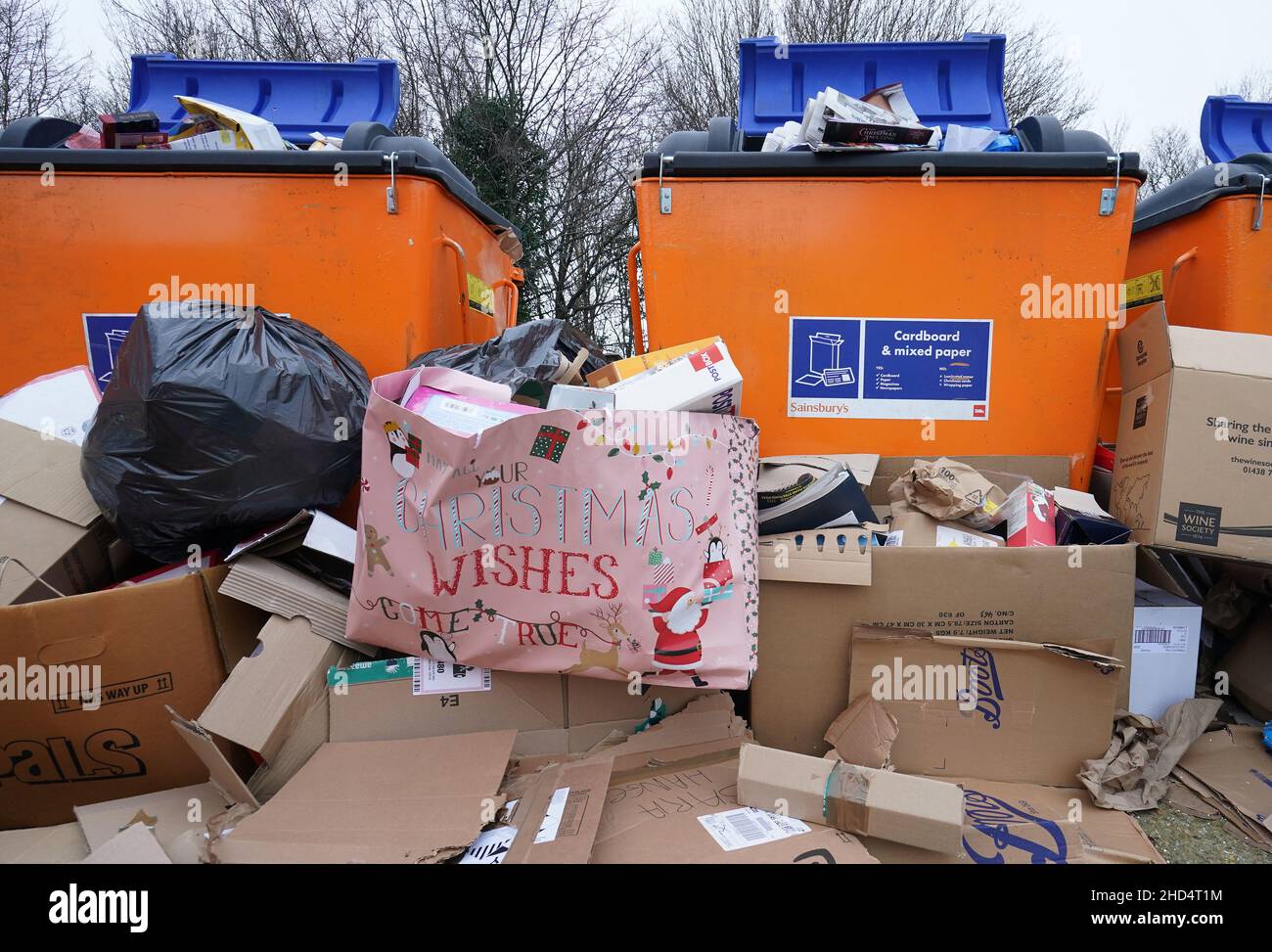 A view of an overflowing recycling point in Ashford, Kent. Picture date