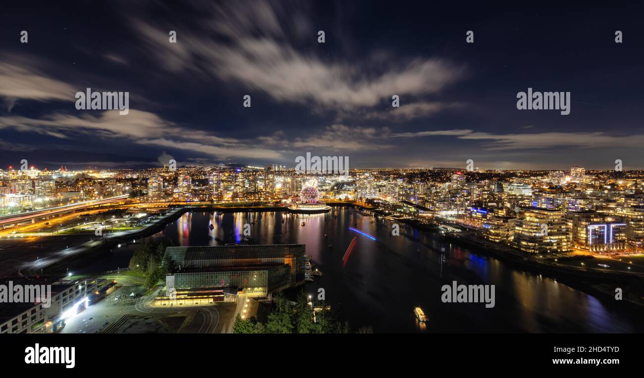 Aerial View of Downtown Vancouver City during night time Stock Photo ...