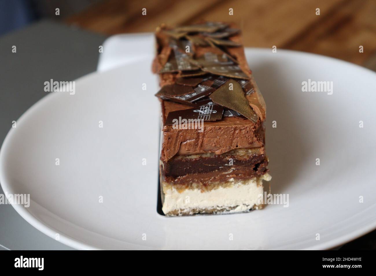 A chocolate opera cake style dessert Stock Photo