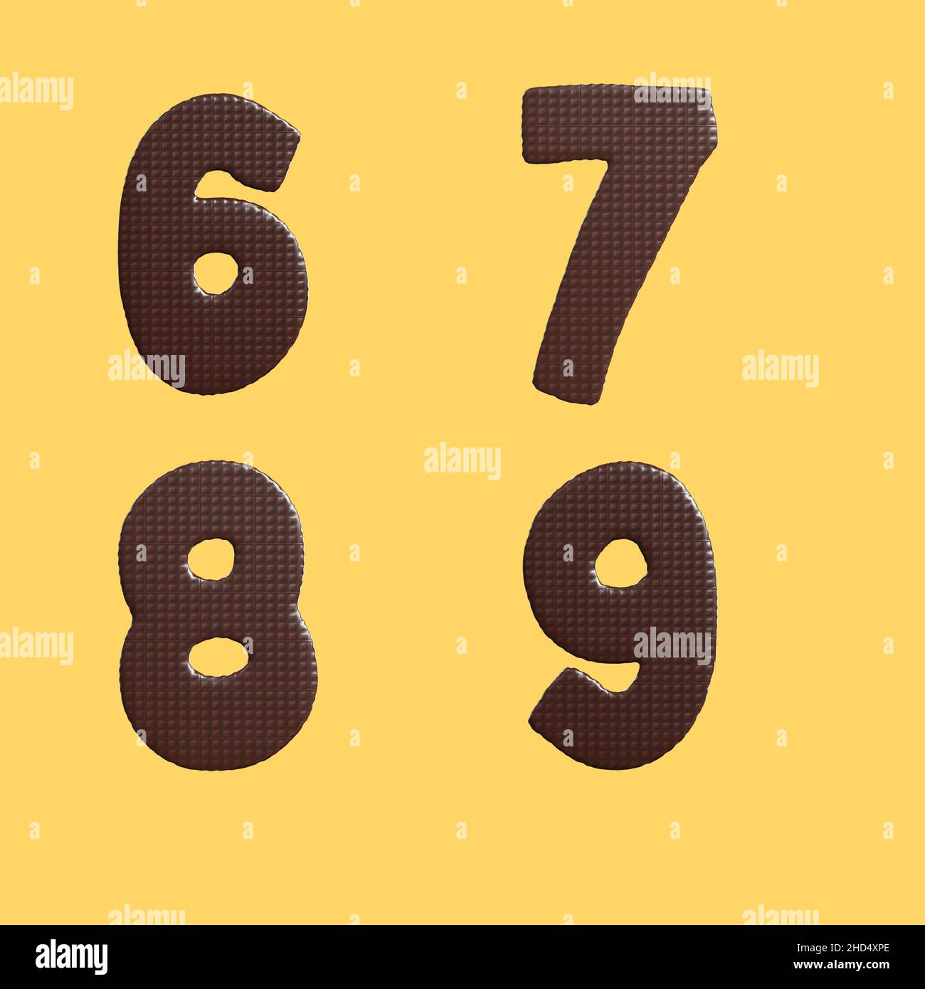 3D rendering of chocolate waffle letters alphabet - digits 6-9 Stock Photo