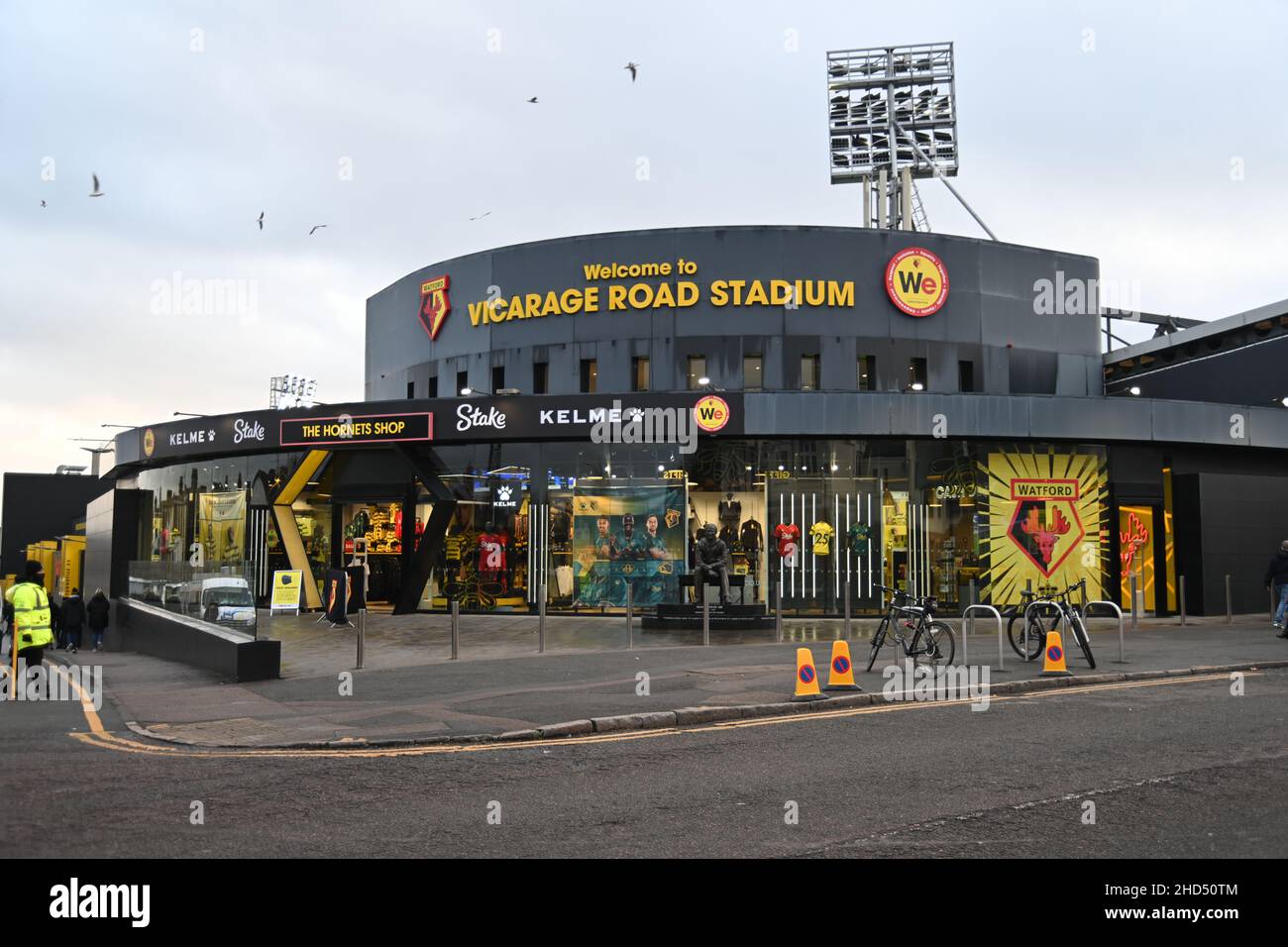 Watford FC Vicarage Road stadium in Watford, England, and is the home of the Premier League club. Stock Photo