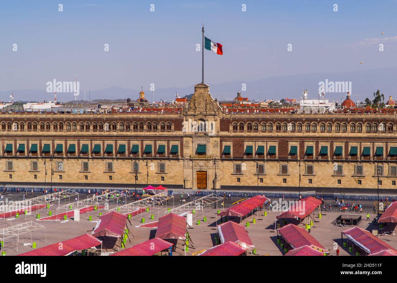 Beautiful view of ancient the National Palace on Consitution square, Mexico Stock Photo
