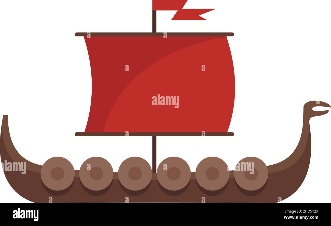 Viking ship icon. Flat illustration of viking ship vector icon isolated on white background Stock Vector