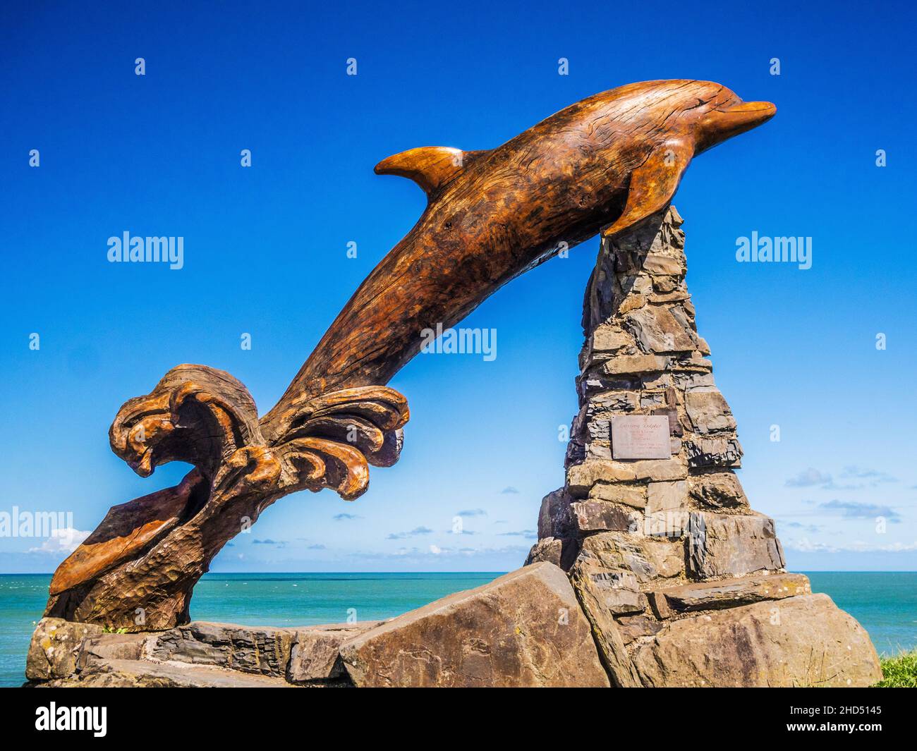The Leaping Dolphin at Aberporth on the Welsh coast in Ceredigion. Stock Photo