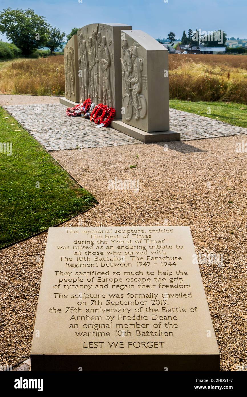 Memorial to the 10th Battalion of the Parachute Regiment. Stock Photo