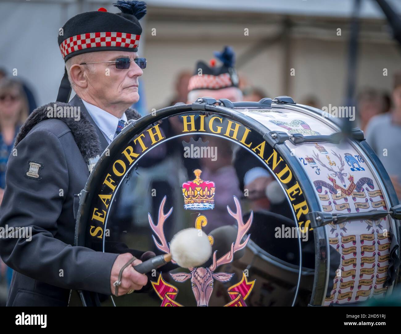 Bass drummer with the Seaforth Highlanders Association. Stock Photo