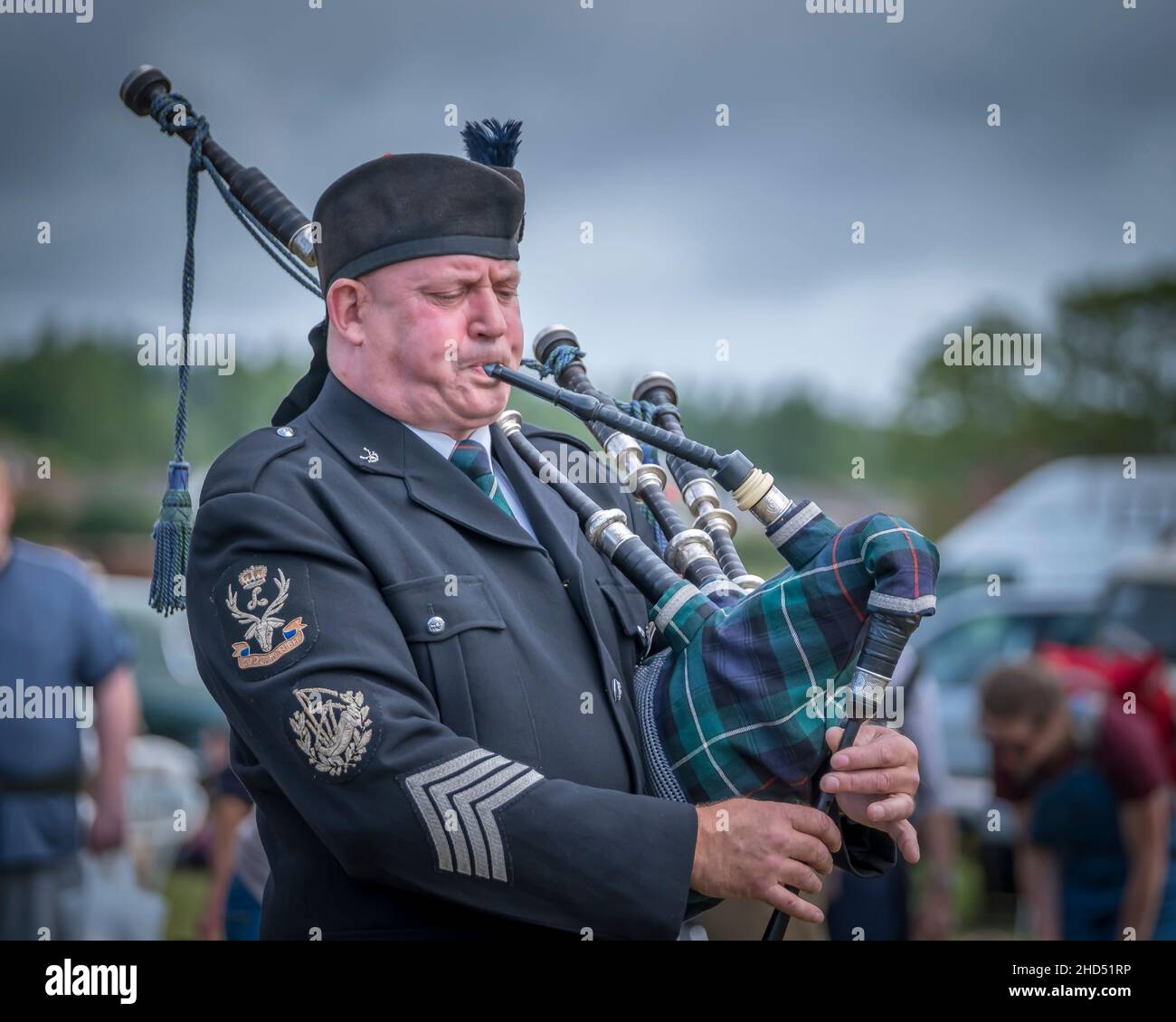 Seaforth Highlanders Piper with bagpipes. Stock Photo