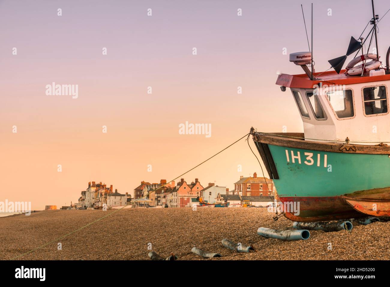 Fishing boat on the beach at Aldeburgh Stock Photo