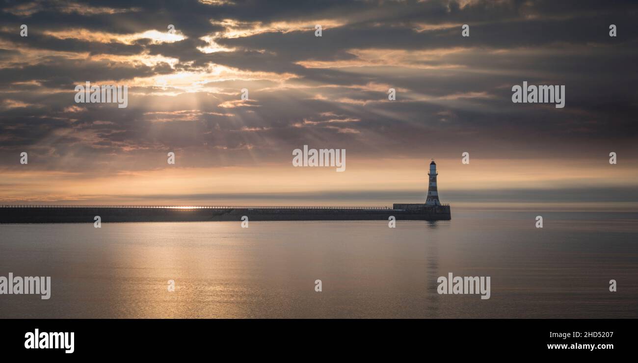A calm North Sea at Roker in County Durham. Stock Photo