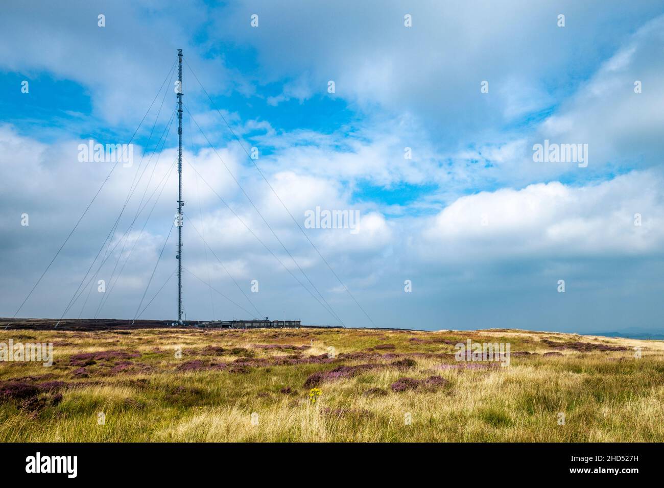 Holme Moss transmitter mast is one of the highest in the UK. Stock Photo