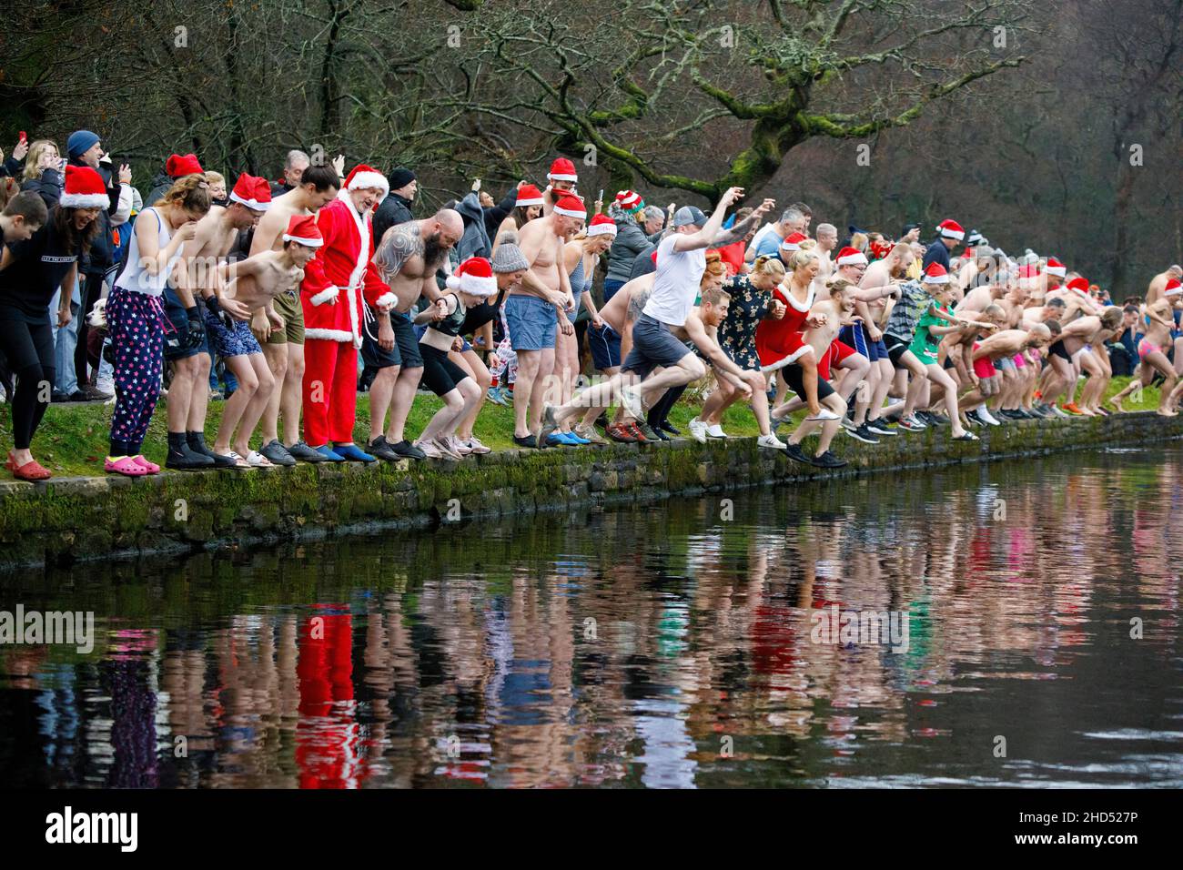 The annual Christmas morning swim at Blackroot Pool, Sutton Park