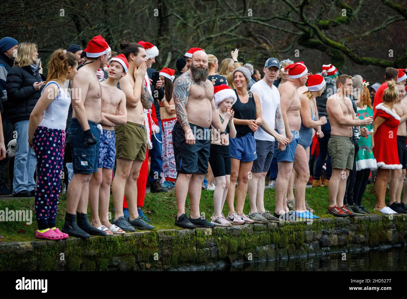 The annual Christmas morning swim at Blackroot Pool, Sutton Park