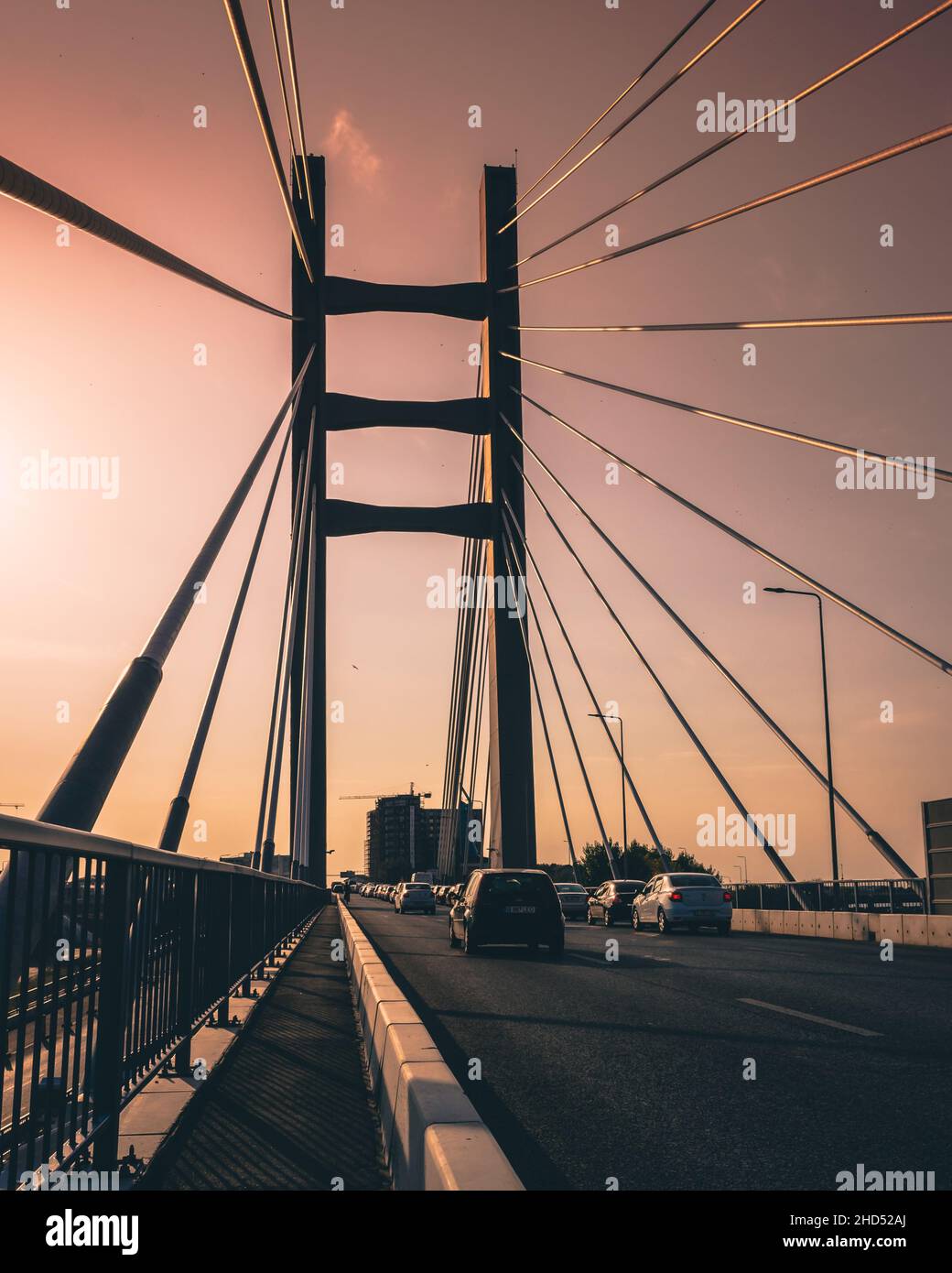 Vertical shot of the newly built bridge in Bucharest, Romania during ...