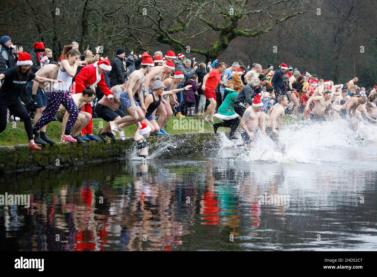 The annual Christmas morning swim at Blackroot Pool, Sutton Park