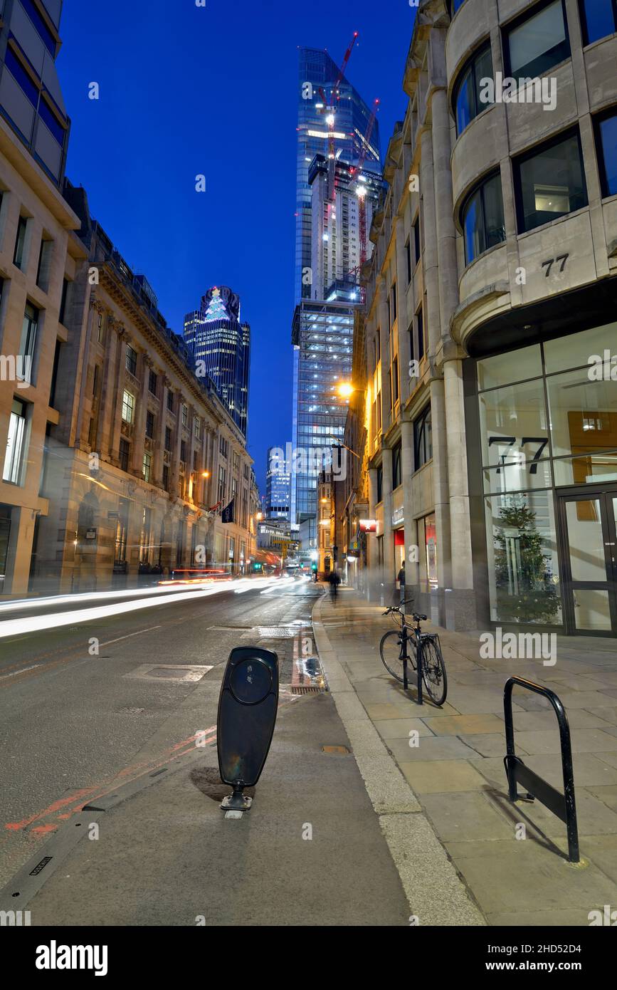 December evening Gracechurch Street, junction of Lombard and Fenchurch street, City of London, United Kingdom Stock Photo
