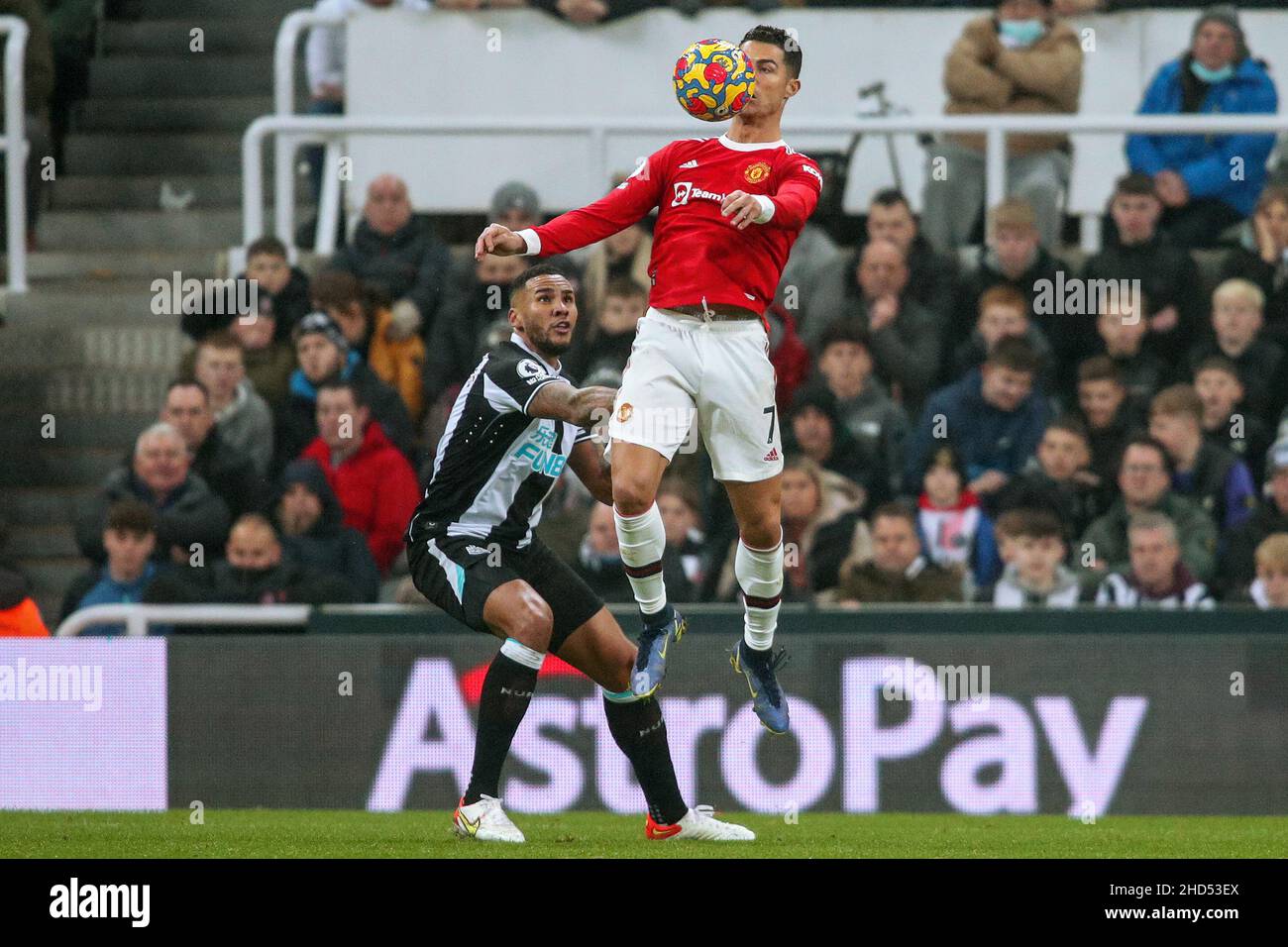 Cristiano Ronaldo of Manchester United and Jamaal Lascelles of Newcastle United - Newcastle United v Manchester United, Premier League, St James' Park, Newcastle upon Tyne, UK - 27th December 2021  Editorial Use Only - DataCo restrictions apply Stock Photo