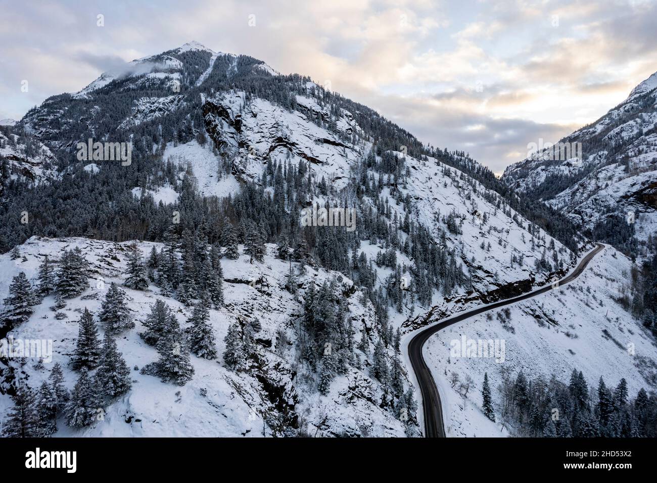 aerial view ofroad to red mountain pass near Ouray Colorado Stock Photo
