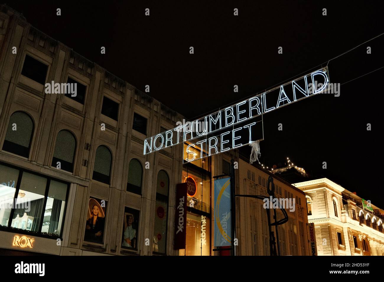 Newcastle upon Tyne UK 18th Nov 2021 Northumberland Street lights on