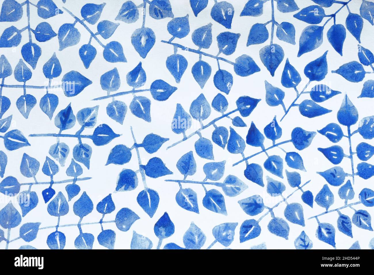Blue Leaves Background Watercolor Illustration Stock Photo
