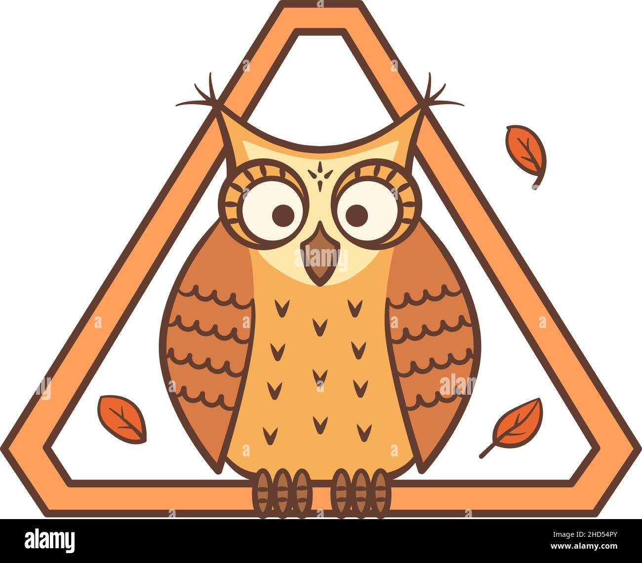 Cute cartoon illustration of owl in autumn colors. Simple flat design. Stock Vector