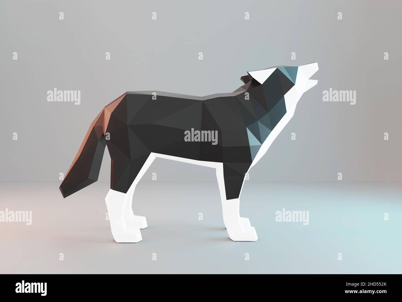 Low poly howling wolf, polygonal animal, 3d rendered Stock Photo