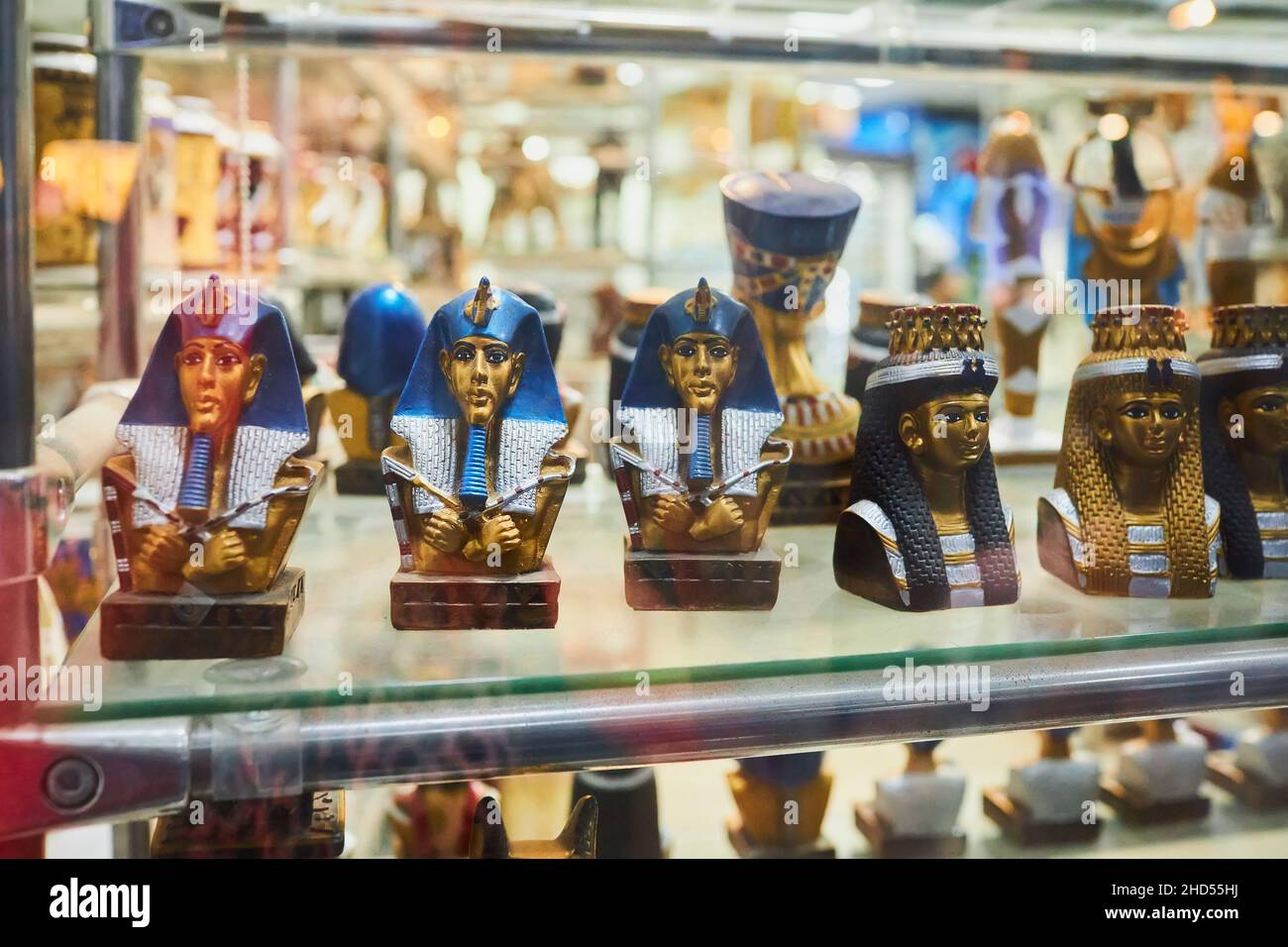 Sharm El Sheikh, Egypt - November 20, 2021: The statues of ancient Egyptian pharoahs and princess at market at popular shopping and entertainment comp Stock Photo