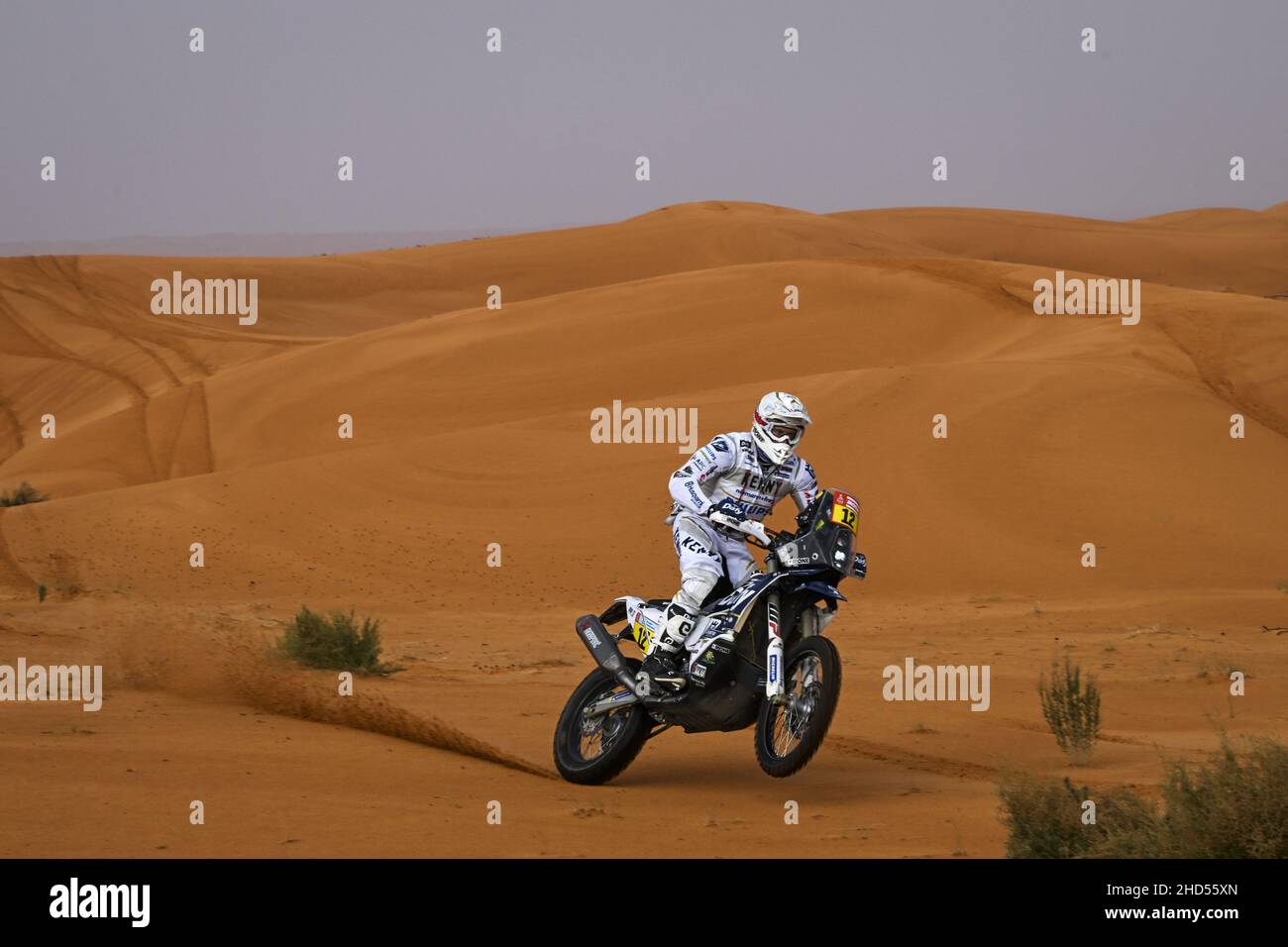 12 De Soultrait Xavier (fra), HT Rally Raid Husqvarna Racing, Husqvarna FR 450 Rally, Moto, Motul, action during the Stage 2 of the Dakar Rally 2022 between Hail and Al Artawiya, on January 3rd 2022 in Al Artawiya, Saudi Arabia - Photo: Eric Vargiolu/DPPI/LiveMedia Stock Photo