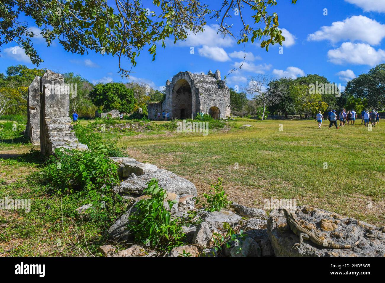 Ruins of the colonial 16th Century Open Chapel, on the Mayan Archeological site of Dzibilchaltún, Yucatan, Mexico Stock Photo